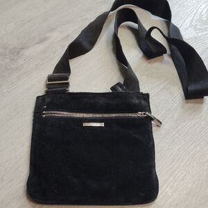 Nine West Black Suede Messenger Bag with Silver Accents